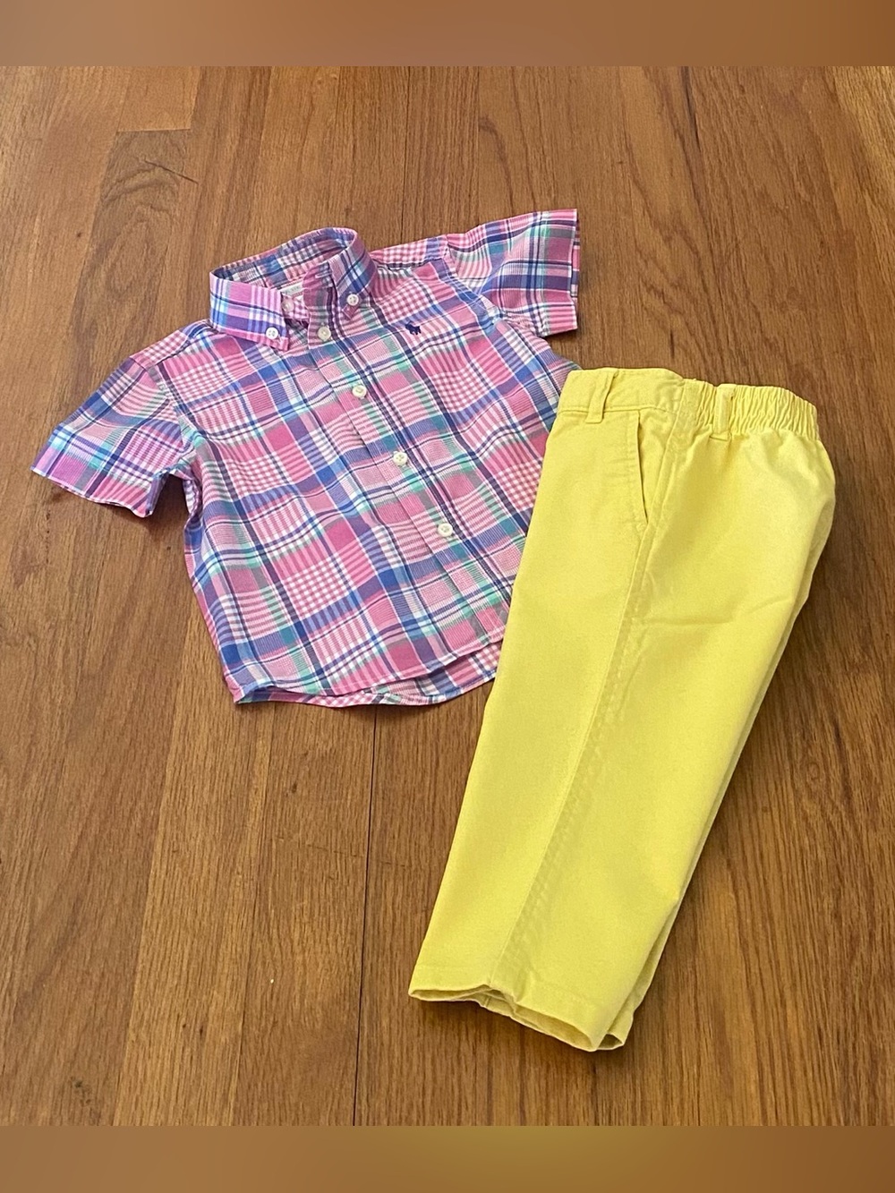 Ralph Lauren Squared Plaid Button-Down Shirt with Twill Straight Pants Set